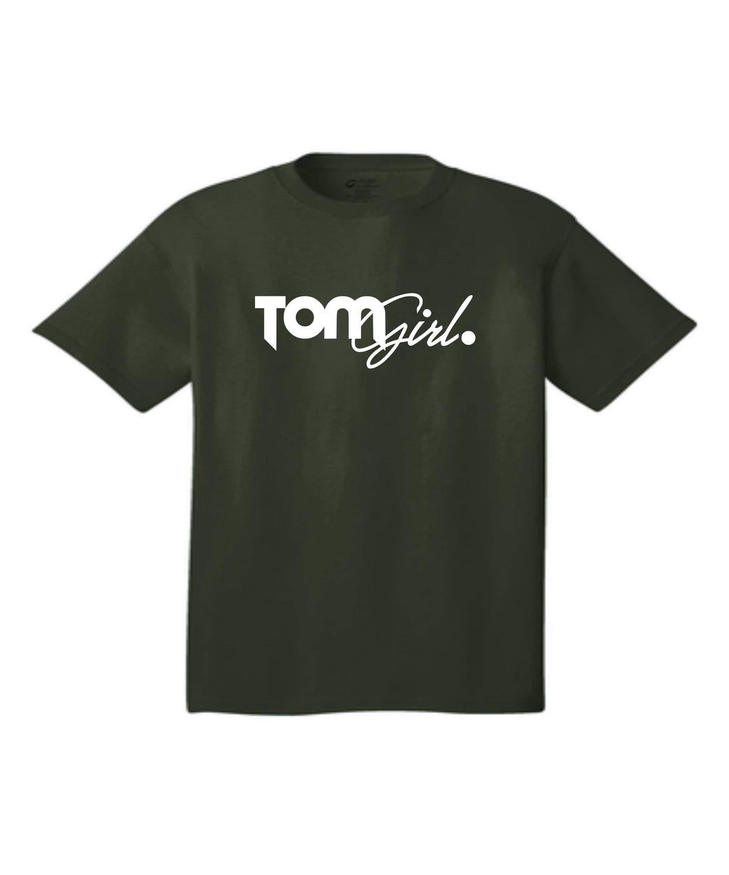 OLIVE GREEN AND WHITE  WORD LOGO “TEE”